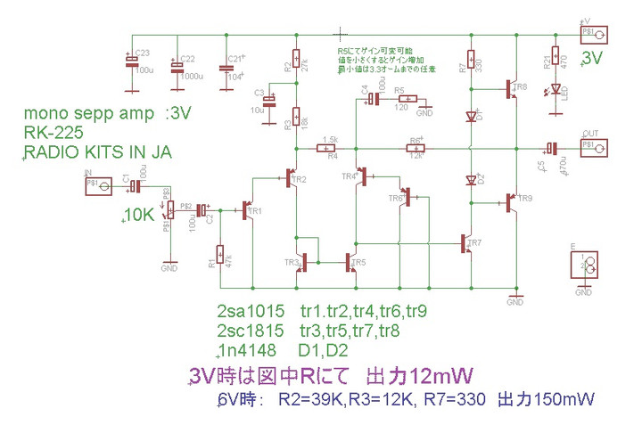 RADIO KITS IN JA : 2SA1015/2SC1815フルディスクリートヘッドホンアンプ。