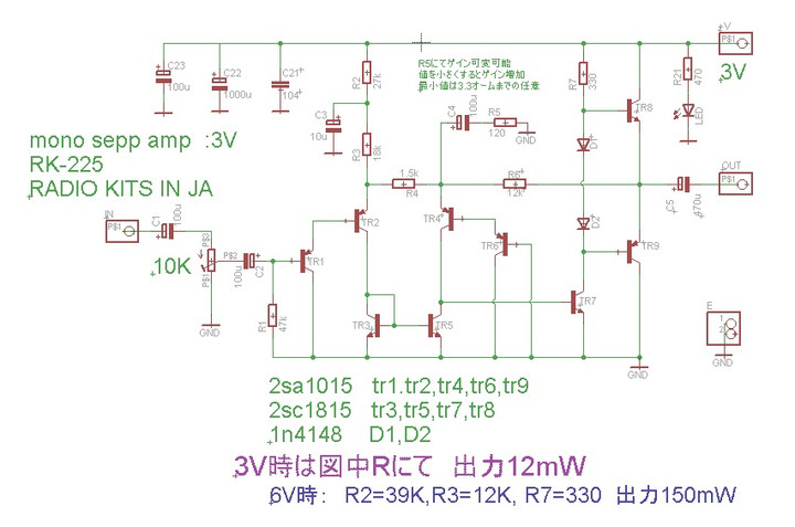 RADIO KITS IN JA : ディスクリートアンプ /2SA1015+2SC1815 （100mW）の音